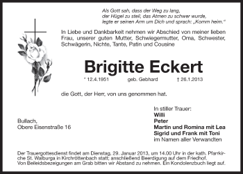 Traueranzeige von Brigitte Eckert von Pegnitz-Zeitung